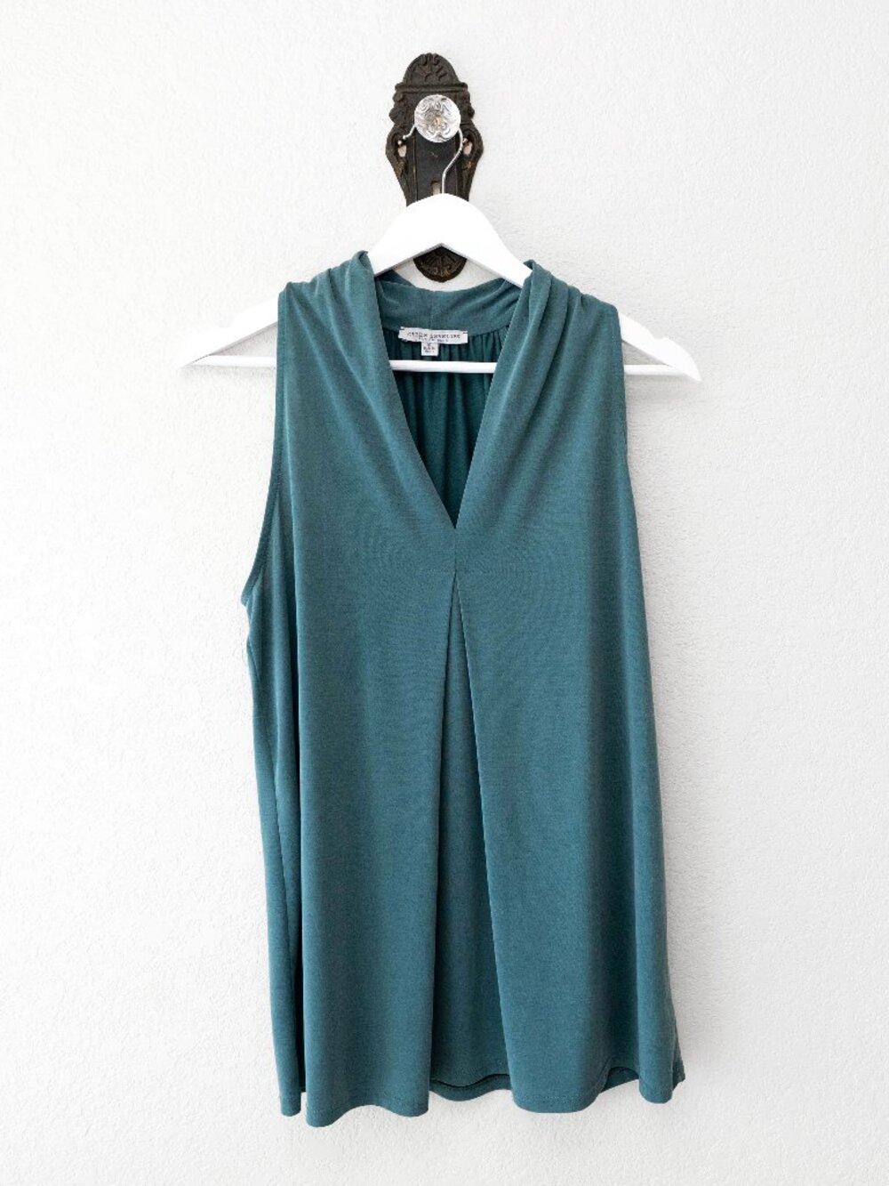 Green Envelope Sleeveless Blouse M Draped Neck Flowy Tunic Top Minimalist Chic